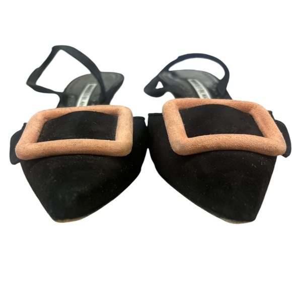 Manolo Blahnik Maysli Buckle Slingback in Suede Kitten Heel Black Size 37 - Picture 4 of 7